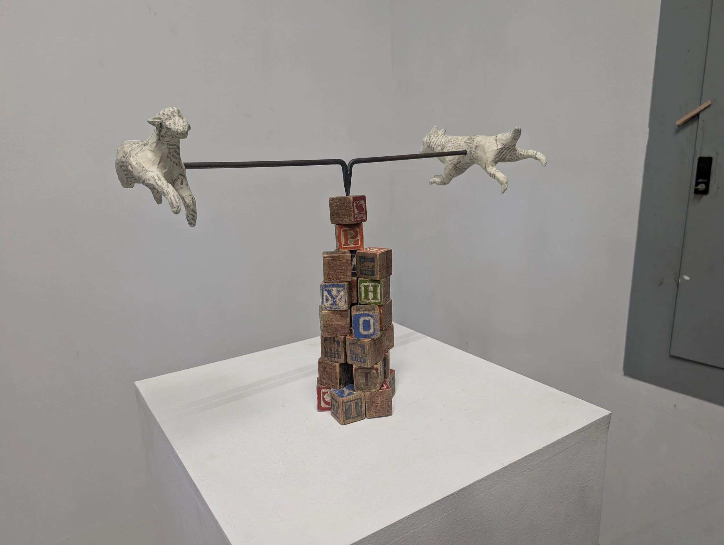 Untitled — Steel Rod, Papier-Mâché, Wooden Blocks by Aurelia Cosette Sims